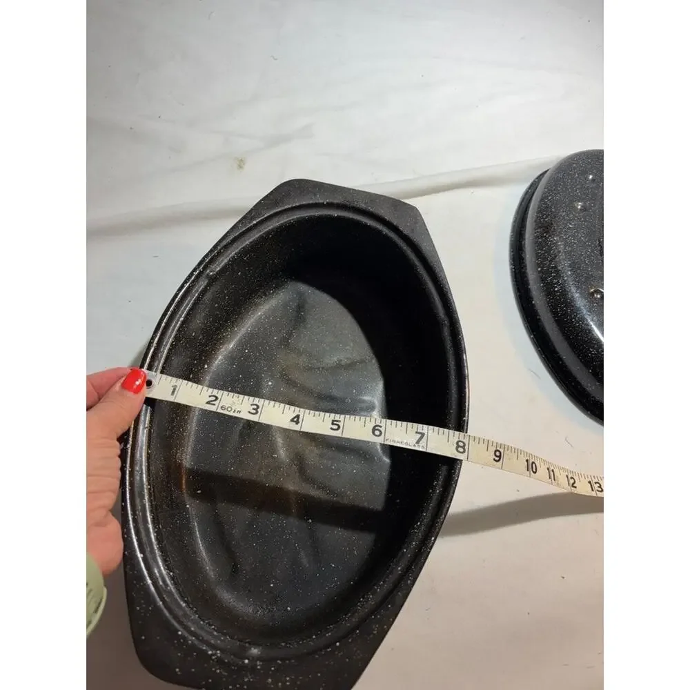 Vintage Graniteware Oval Roasting Pan with Lid